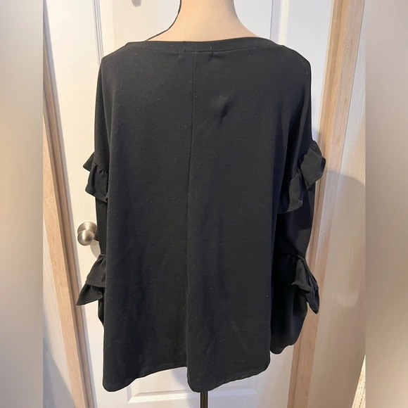 Lane Bryant black long sleeve top with cutout elbow and ruffle accents on sleeve - Picture 4 of 7